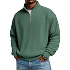 Ribbed Quarter-Zip Pullover Men's Long Sleeve Stand Collar Sweatshirt – Casual, Office