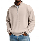 Ribbed Quarter-Zip Pullover Men's Long Sleeve Stand Collar Sweatshirt – Casual, Office