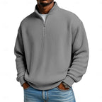 Ribbed Quarter-Zip Pullover Men's Long Sleeve Stand Collar Sweatshirt – Casual, Office