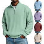 Ribbed Quarter-Zip Pullover Men's Long Sleeve Stand Collar Sweatshirt – Casual, Office
