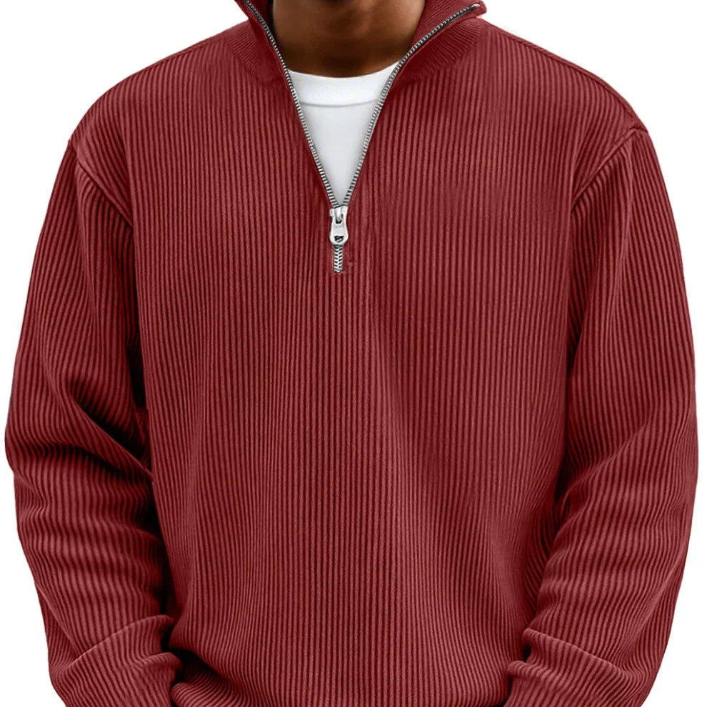 Ribbed Quarter Zip Sweater Men's Light Blue High Neck Pullover – Casual, Office · Faylori