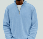 Ribbed Quarter Zip Sweater Men's Light Blue High Neck Pullover – Casual, Office · Faylori