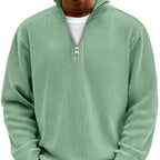Ribbed Quarter Zip Sweater Men's Light Blue High Neck Pullover – Casual, Office · Faylori