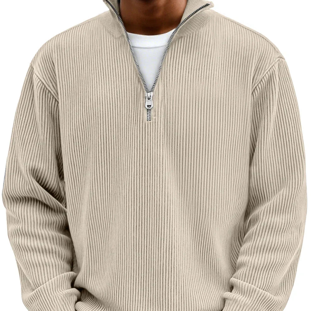 Ribbed Quarter Zip Sweater Men's Light Blue High Neck Pullover – Casual, Office · Faylori