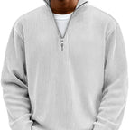 Ribbed Quarter Zip Sweater Men's Light Blue High Neck Pullover – Casual, Office · Faylori