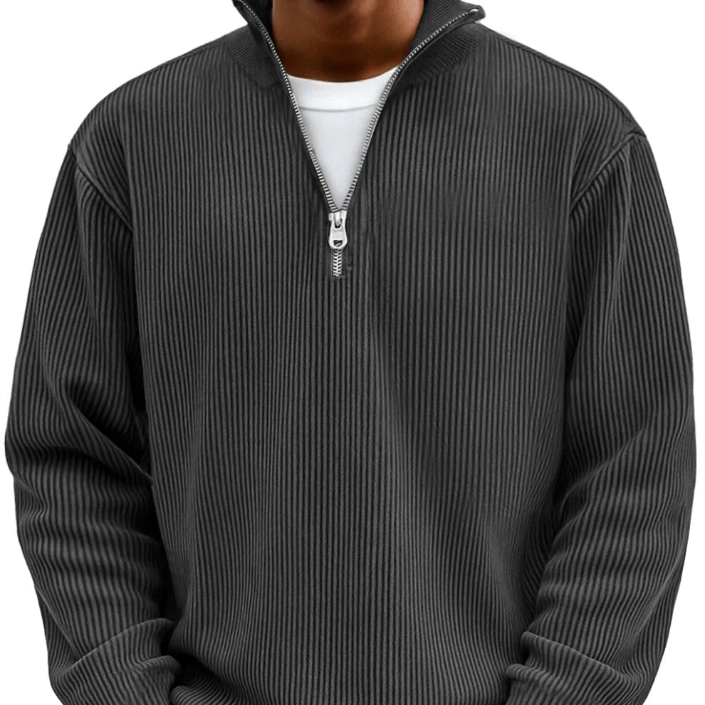 Ribbed Quarter Zip Sweater Men's Light Blue High Neck Pullover – Casual, Office · Faylori