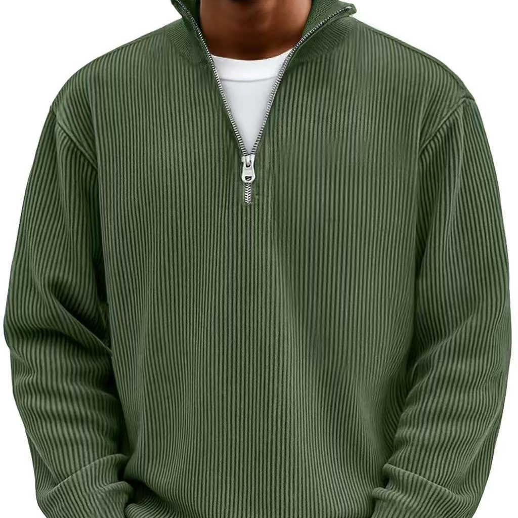 Ribbed Quarter Zip Sweater Men's Light Blue High Neck Pullover – Casual, Office · Faylori