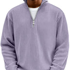 Ribbed Quarter Zip Sweater Men's Light Blue High Neck Pullover – Casual, Office · Faylori