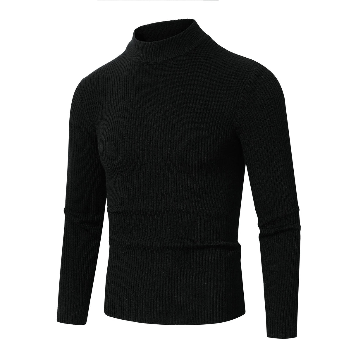 Ribbed Turtleneck Sweater Men's Black Slim Fit Long Sleeve Knit Pullover – Casual, Office