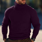 Ribbed Turtleneck Sweater Men's Gray Knit Long Sleeve Pullover – Casual, Office · Faylori