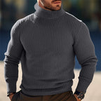 Ribbed Turtleneck Sweater Men's Gray Knit Long Sleeve Pullover – Casual, Office · Faylori