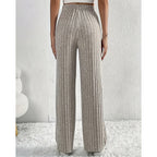 Ribbed Wide-Leg Pants Women's High-Waist Drawstring Trousers – Casual, Office, Lounge