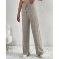 Ribbed Wide-Leg Pants Women's High-Waist Drawstring Trousers – Casual, Office, Lounge