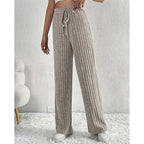 Ribbed Wide-Leg Pants Women's High-Waist Drawstring Trousers – Casual, Office, Lounge