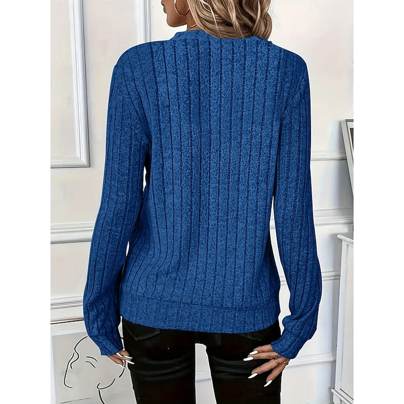 Ribbed Zip-Neck Top Women's Long Sleeve Quarter-Zip Pullover – Casual, Office · Faylori