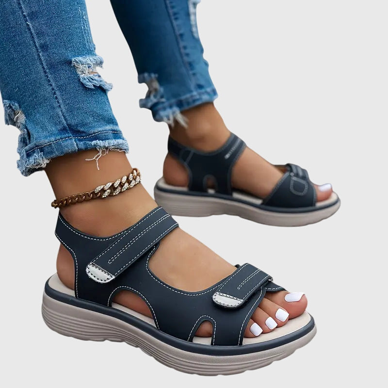 Sandals Black Open-Toe Adjustable Strap Platform Women's – Casual, Summer, Everyday, Comfort Walking