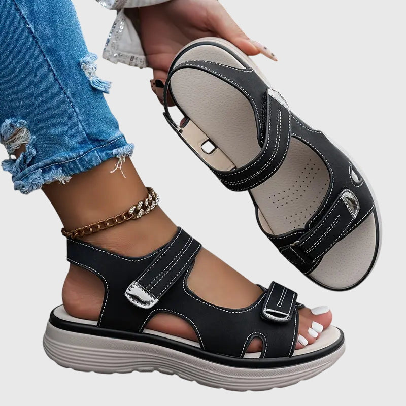 Sandals Black Open-Toe Adjustable Strap Platform Women's – Casual, Summer, Everyday, Comfort Walking