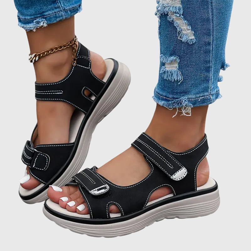 Sandals Black Open-Toe Adjustable Strap Platform Women's – Casual, Summer, Everyday, Comfort Walking