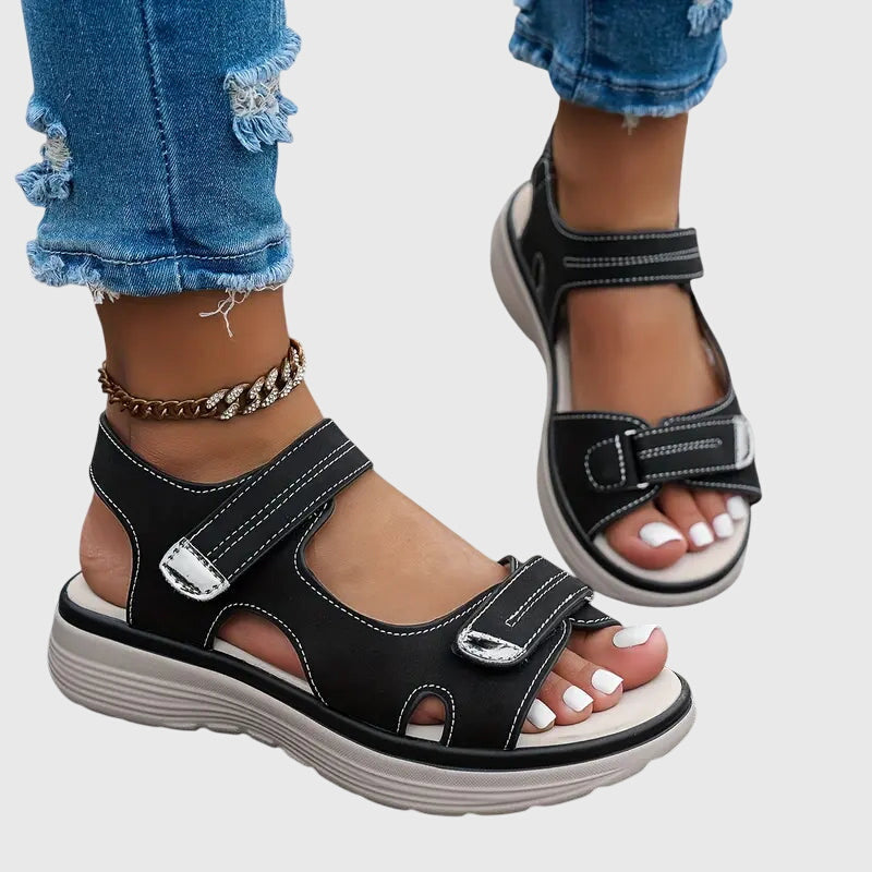 Sandals Black Open-Toe Adjustable Strap Platform Women's – Casual, Summer, Everyday, Comfort Walking