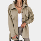 Shacket Women's Long Yellow Button-Up Jacket with Collar and Flap Pockets – Casual, Office, Holiday, Gift