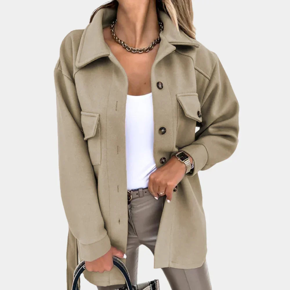 Shacket Women's Long Yellow Button-Up Jacket with Collar and Flap Pockets – Casual, Office, Holiday, Gift