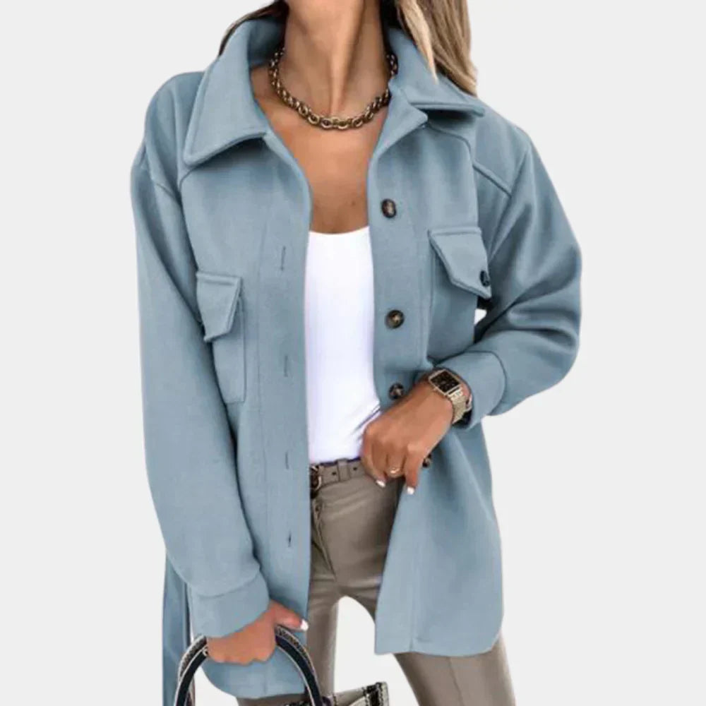 Shacket Women's Long Yellow Button-Up Jacket with Collar and Flap Pockets – Casual, Office, Holiday, Gift