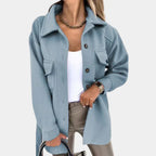 Shacket Women's Long Yellow Button-Up Jacket with Collar and Flap Pockets – Casual, Office, Holiday, Gift