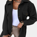Shacket Women's Long Yellow Button-Up Jacket with Collar and Flap Pockets – Casual, Office, Holiday, Gift