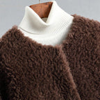Shearling Coat Beige Wool Teddy Fur Women's Long Jacket – Casual, Office, Winter, Gift