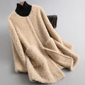 Shearling Coat Beige Wool Teddy Fur Women's Long Jacket – Casual, Office, Winter, Gift