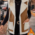 Sherpa Fleece Vest Women's Faux Suede Lapel Sleeveless Jacket with Pockets – Casual, Winter Layering