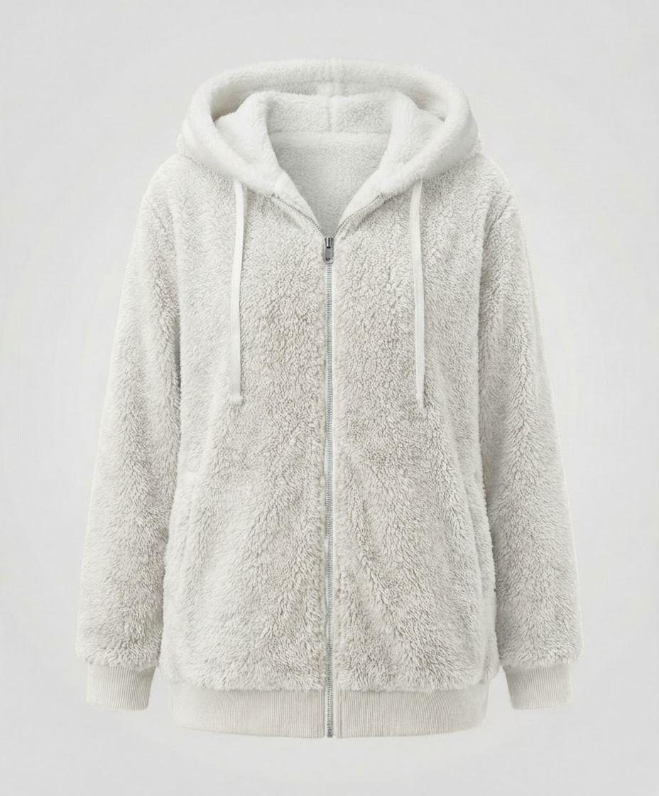 Sherpa Jacket Women's Hooded Full Zip Fleece Green with Drawstrings – Casual, Winter, Cozy Gift