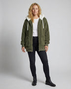 Sherpa Jacket Women's Hooded Full Zip Fleece Green with Drawstrings – Casual, Winter, Cozy Gift