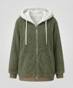 Sherpa Jacket Women's Hooded Full Zip Fleece Green with Drawstrings – Casual, Winter, Cozy Gift