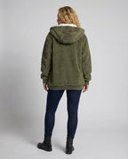 Sherpa Jacket Women's Hooded Full Zip Fleece Green with Drawstrings – Casual, Winter, Cozy Gift