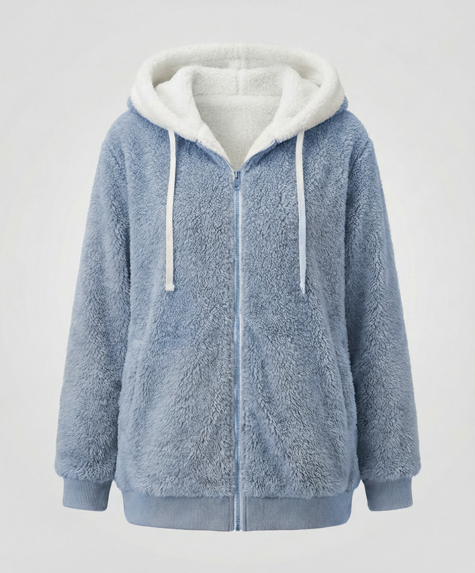 Sherpa Jacket Women's Hooded Full Zip Fleece Green with Drawstrings – Casual, Winter, Cozy Gift