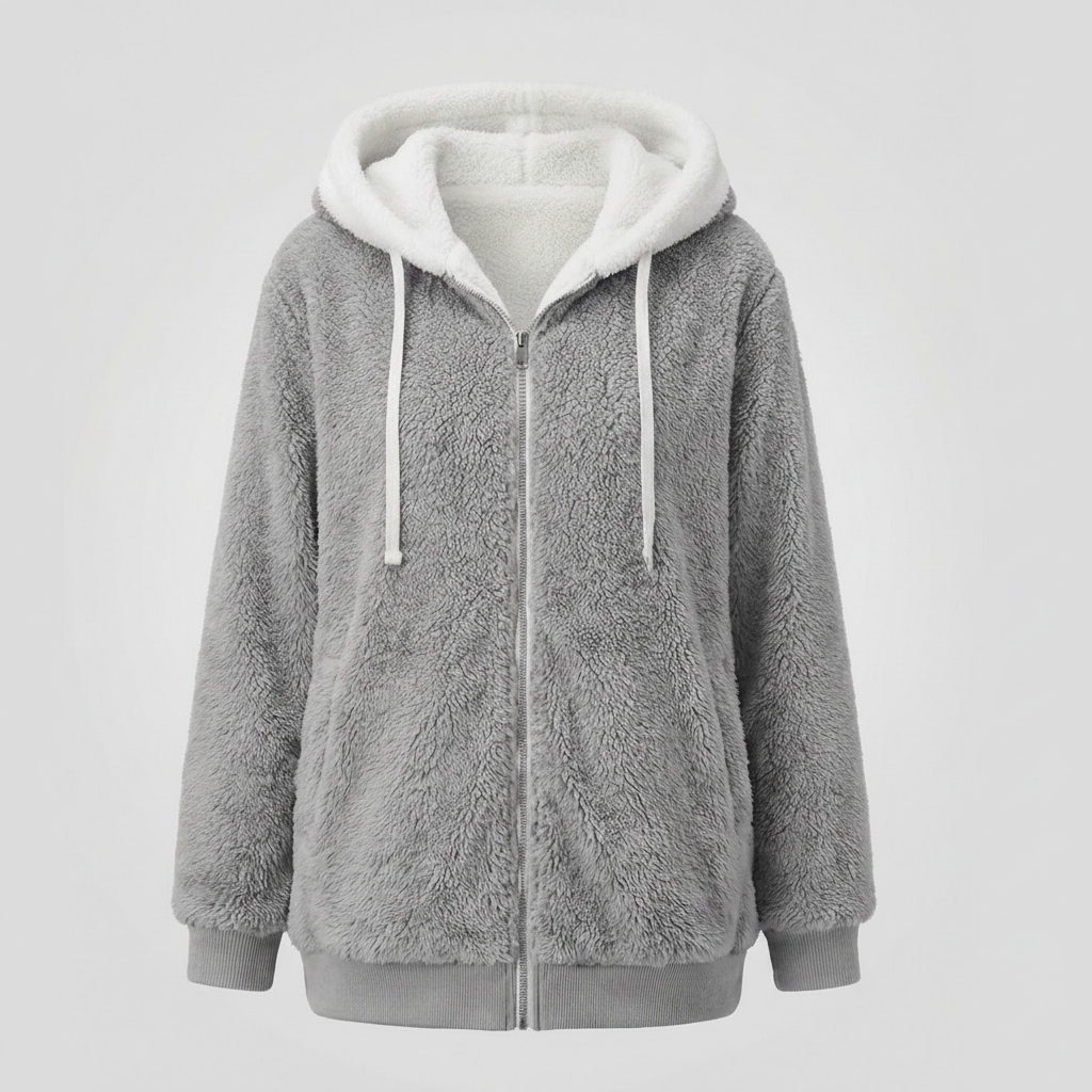 Sherpa Jacket Women's Hooded Full Zip Fleece Green with Drawstrings – Casual, Winter, Cozy Gift