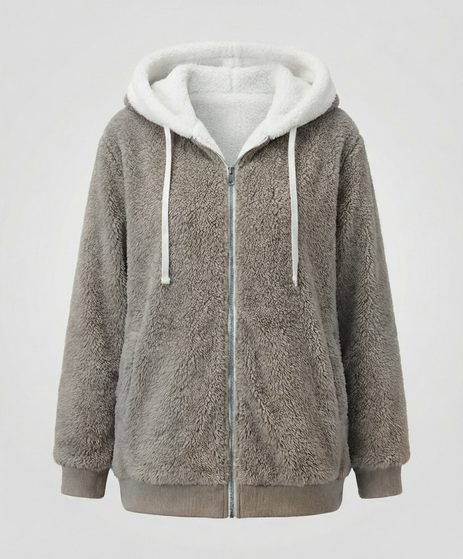 Sherpa Jacket Women's Hooded Full Zip Fleece Green with Drawstrings – Casual, Winter, Cozy Gift