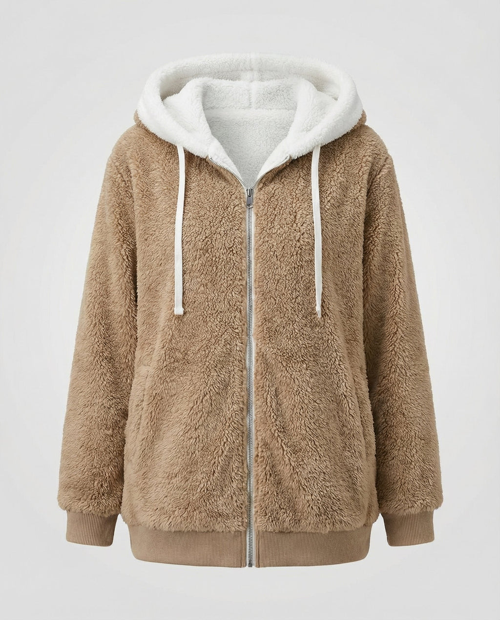 Sherpa Jacket Women's Hooded Full Zip Fleece Green with Drawstrings – Casual, Winter, Cozy Gift