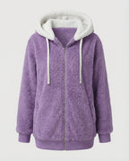 Sherpa Jacket Women's Hooded Full Zip Fleece Green with Drawstrings – Casual, Winter, Cozy Gift