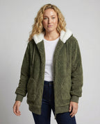 Sherpa Jacket Women's Hooded Full Zip Fleece Green with Drawstrings – Casual, Winter, Cozy Gift