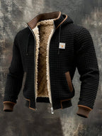 Sherpa Lined Hooded Jacket Men's Waffle Textured Full-Zip Fleece Coat – Casual, Winter, Everyday, Gift