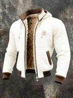 Sherpa Lined Hooded Jacket Men's Waffle Textured Full-Zip Fleece Coat – Casual, Winter, Everyday, Gift