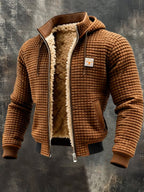 Sherpa Lined Hooded Jacket Men's Waffle Textured Full-Zip Fleece Coat – Casual, Winter, Everyday, Gift