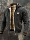Sherpa Lined Hooded Jacket Men's Waffle Textured Full-Zip Fleece Coat – Casual, Winter, Everyday, Gift