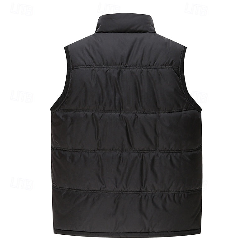 Sherpa-Lined Puffer Vest Men's Black Fleece Sleeveless Body Warmer – Casual, Winter Outdoor