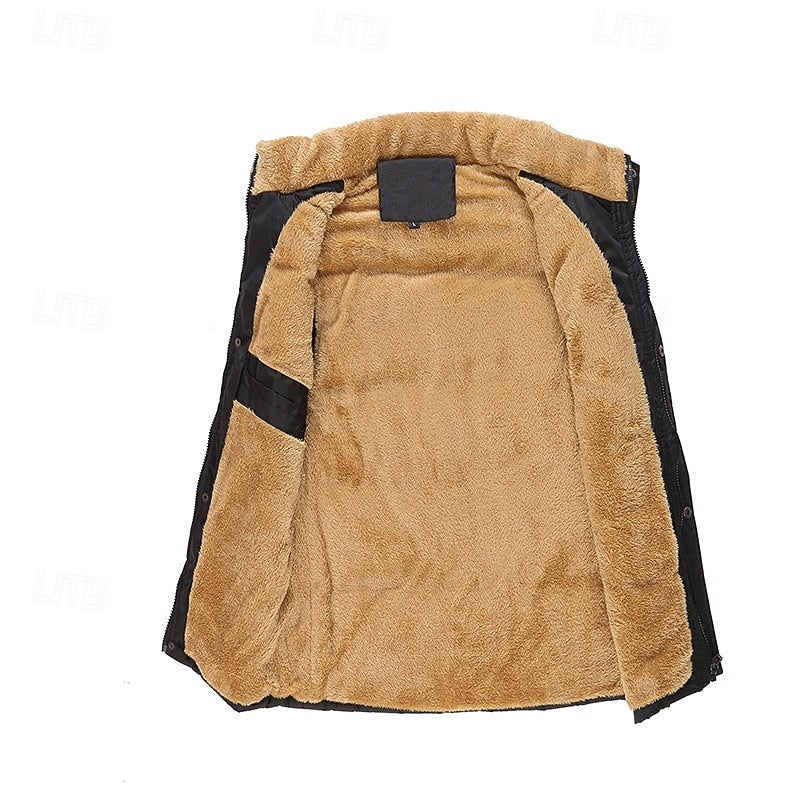 Sherpa-Lined Puffer Vest Men's Black Fleece Sleeveless Body Warmer – Casual, Winter Outdoor