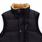 Sherpa-Lined Puffer Vest Men's Black Fleece Sleeveless Body Warmer – Casual, Winter Outdoor