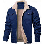 Sherpa-Lined Trucker Jacket Men's Fleece Warm Button-Up Coat – Casual, Winter Gift