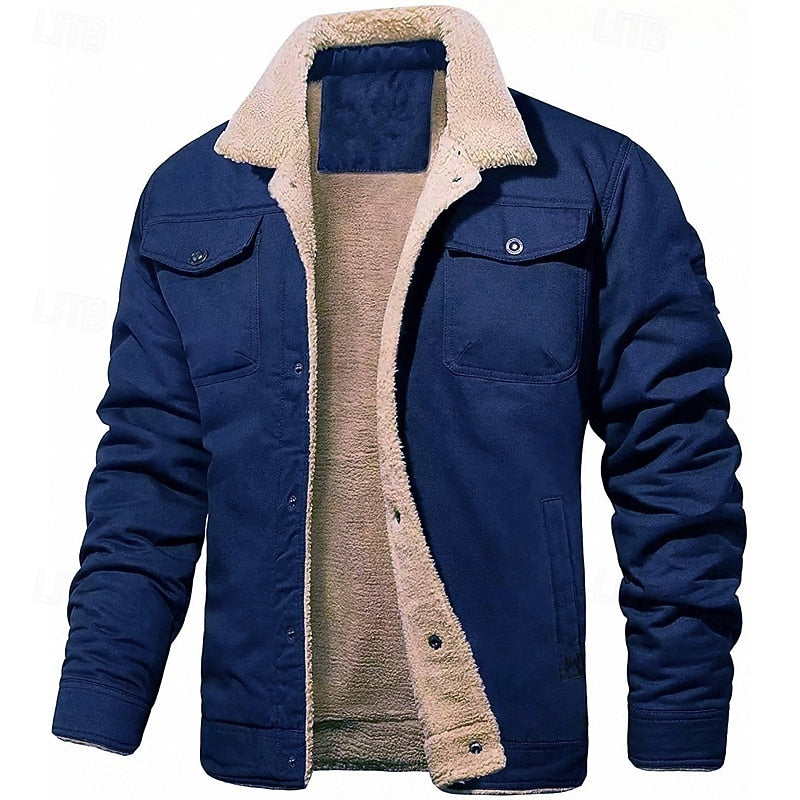 Sherpa-Lined Trucker Jacket Men's Fleece Warm Button-Up Coat – Casual, Winter Gift